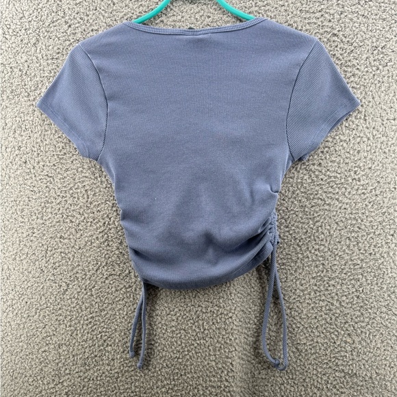 SKY AND SPARROW Crop Button Front Cinch Side Light Blue Top Shirt Size Medium - Picture 3 of 7